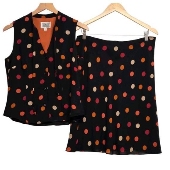 Vntg Yves Cossette Depeche Mode Skirt Set Size 4 Polka Dot Crepe Classic - Picture 3 of 6